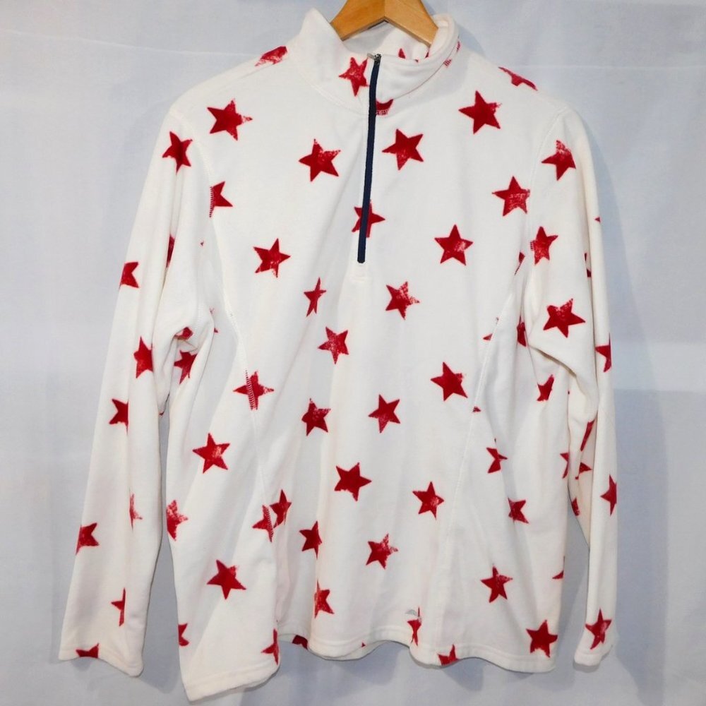 Eddie Bauer White Red Star Light Fleece 1/4 Zip Pullover Top sweater Womens 2XL